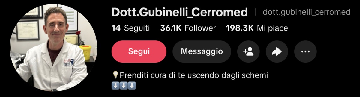 Profilo TikTok @dott.gubinelli_cerromed: 36,1K follower, 198,3K mi piace