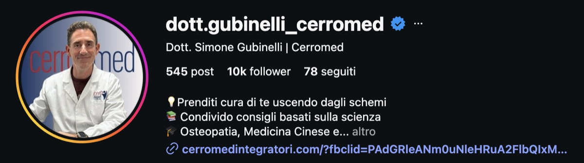 Profilo Instagram @dott.gubinelli_cerromed: 545 post, 10K follower